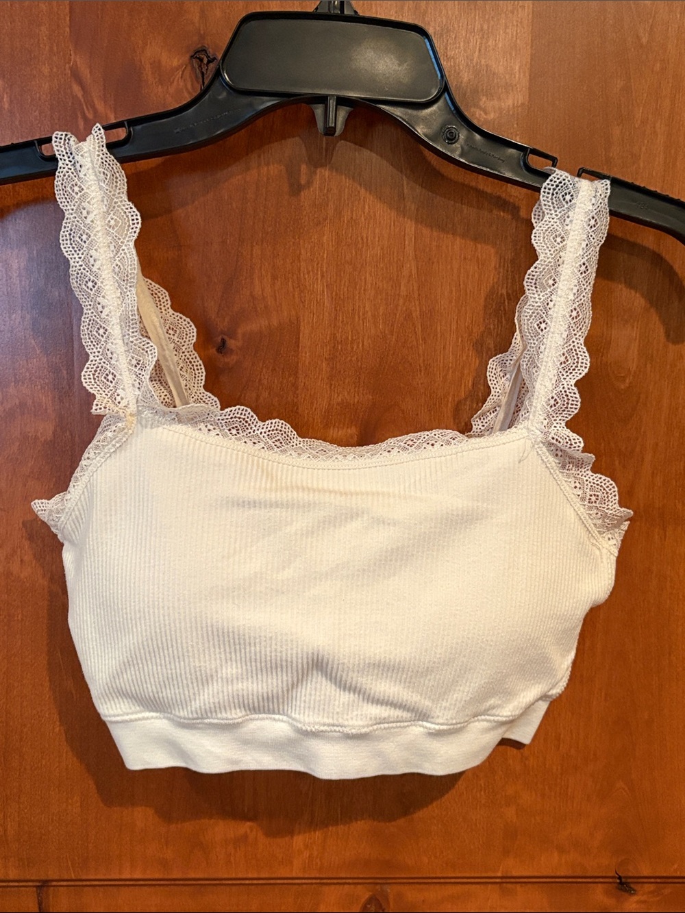 Lace Trim Ribbed Bralette - Cream